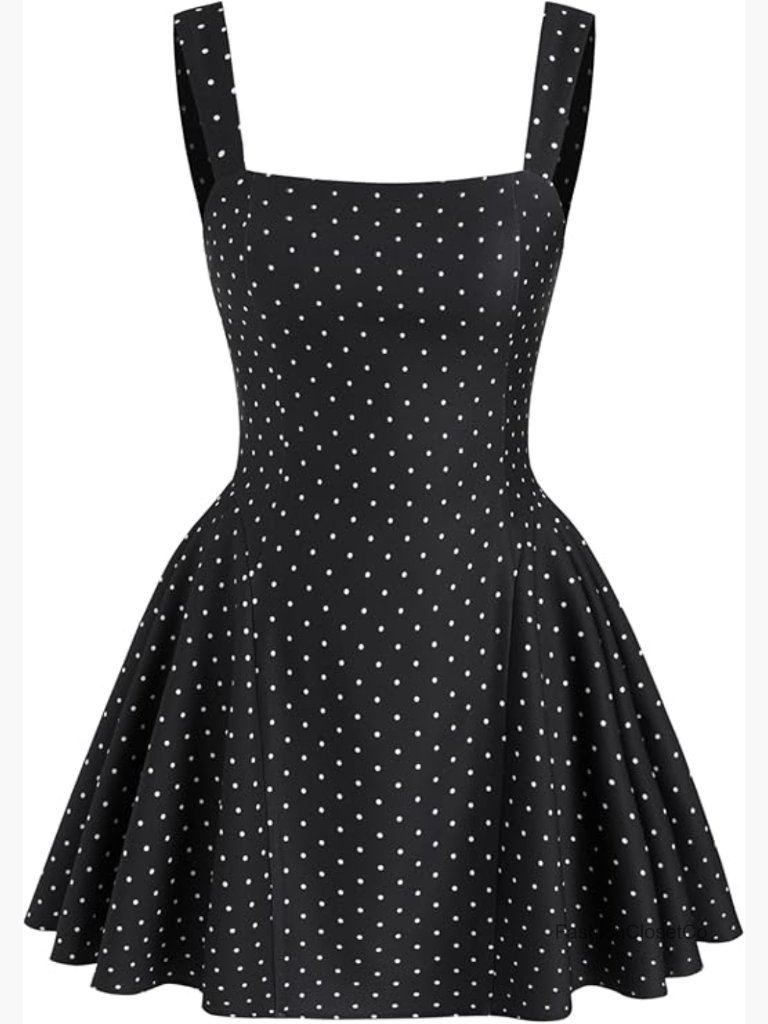 Polka Dot Mini Dress Square Neck Sleeveless Summer Going Out Date Night